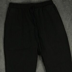 Ouku Casual Pants Mens‎ S Black Cotton Linen Blend Elastic Waist Drawstring
